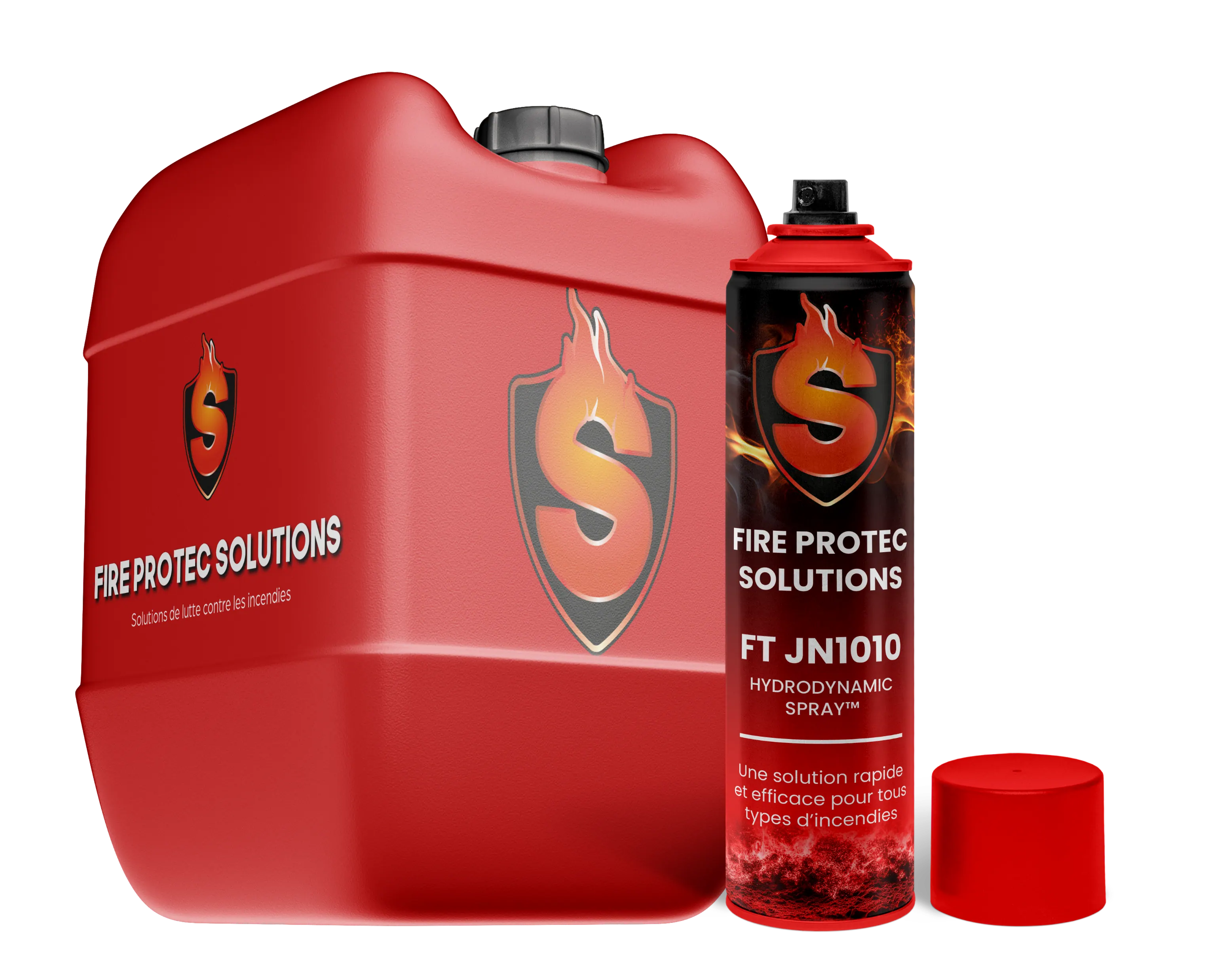 Jerrican rouge Slam & Forest posé à côté de l’aérosol Hydrodynamic Spray™.